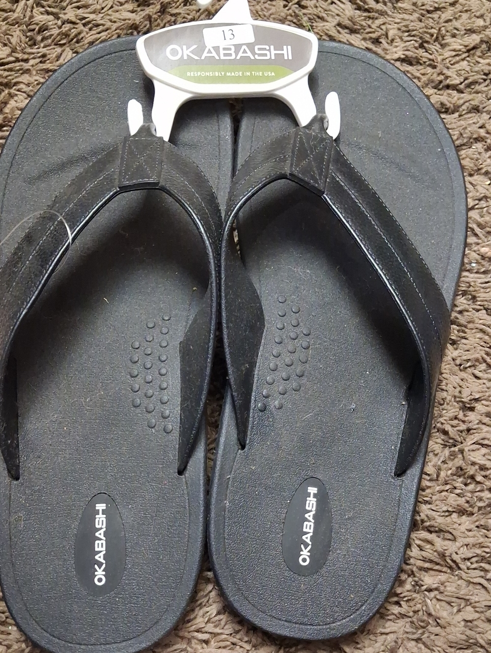 Okabashi Men’s Black Flip Flop Sandals - Classic Casual Thong Size 13